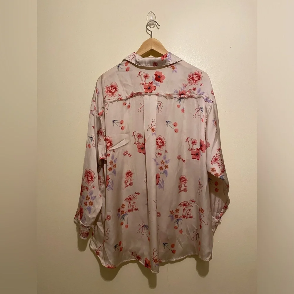 Free People Intimately Floral Pajama Top - Cream and Pink. Size XS